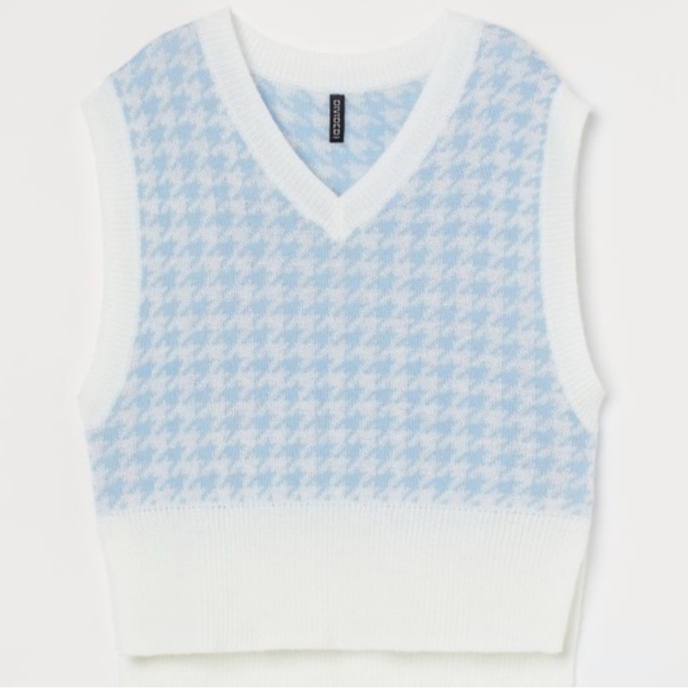 Divided Light Blue and White Knit Vest
